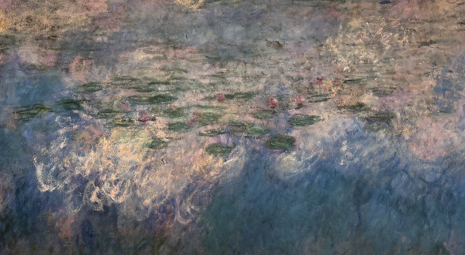Detail of a personal photograph of Monet's Japanese footbridge and water lily painting, taken at MoMA