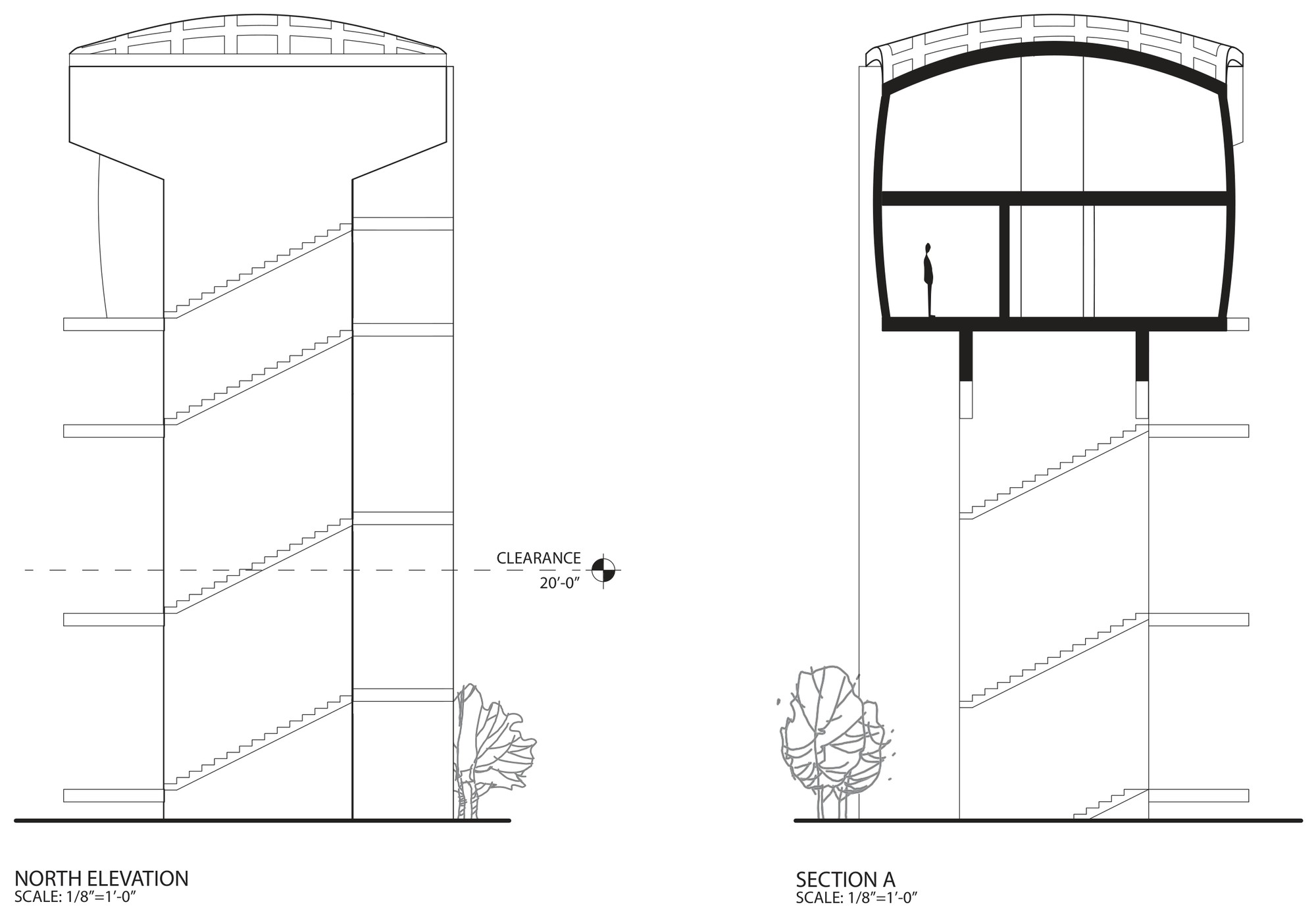 North Elevation and Section A